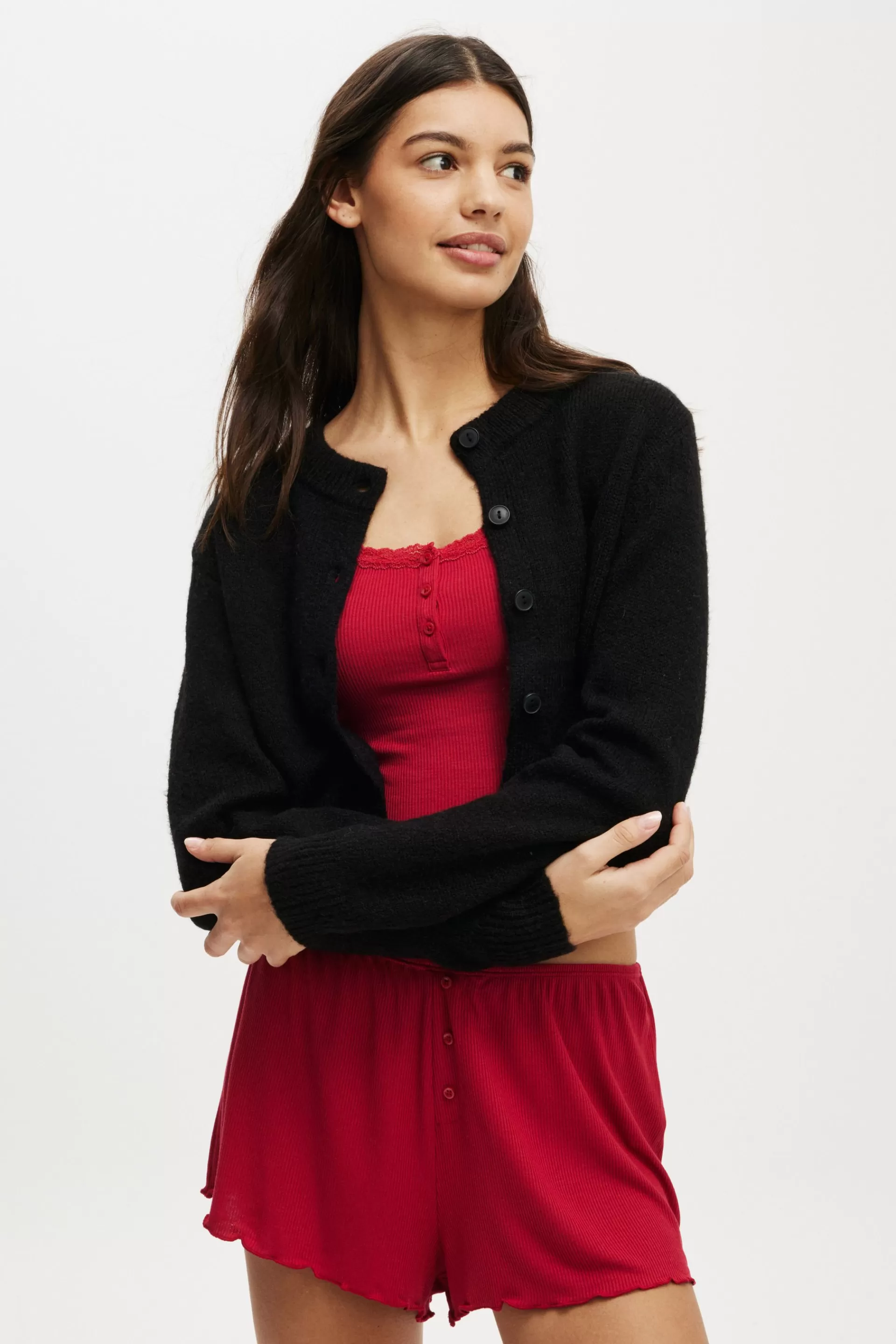 Cotton On Nighties & Rompers | Knitwear*Cropped Knit Cardigan Black