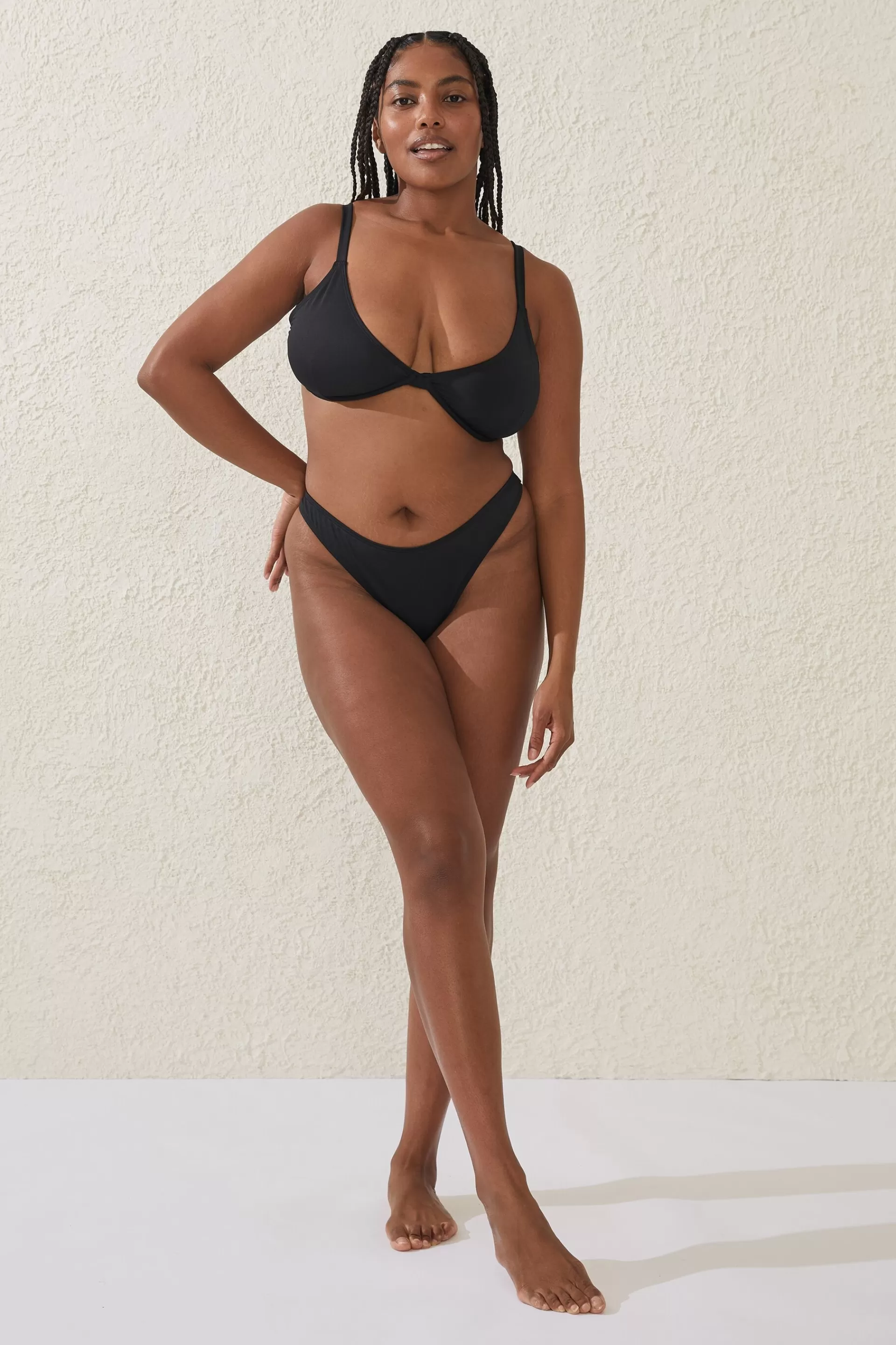 Cotton On Bikinis | Plus Size Curve*High Side Brazilian Seam Bikini Bottom Black