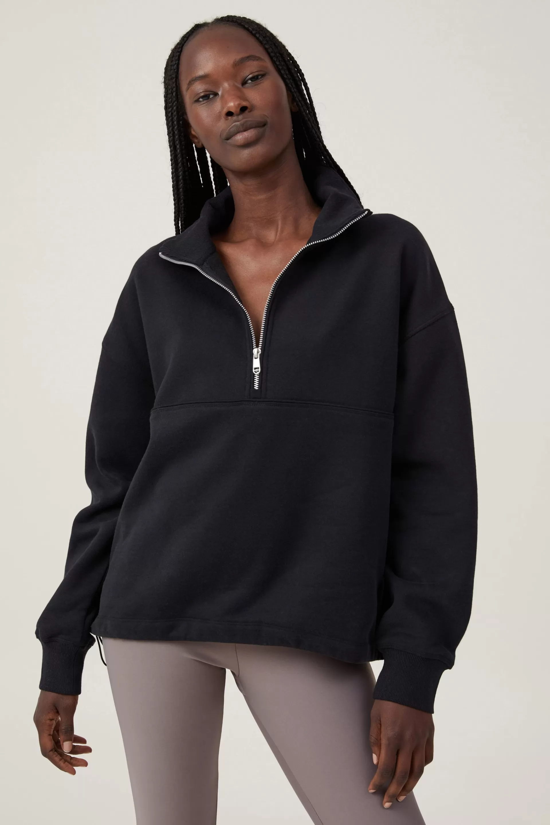 Cotton On Fleece | Hoodies & Trackpants*Plush Essential Half Zip Jumper Black