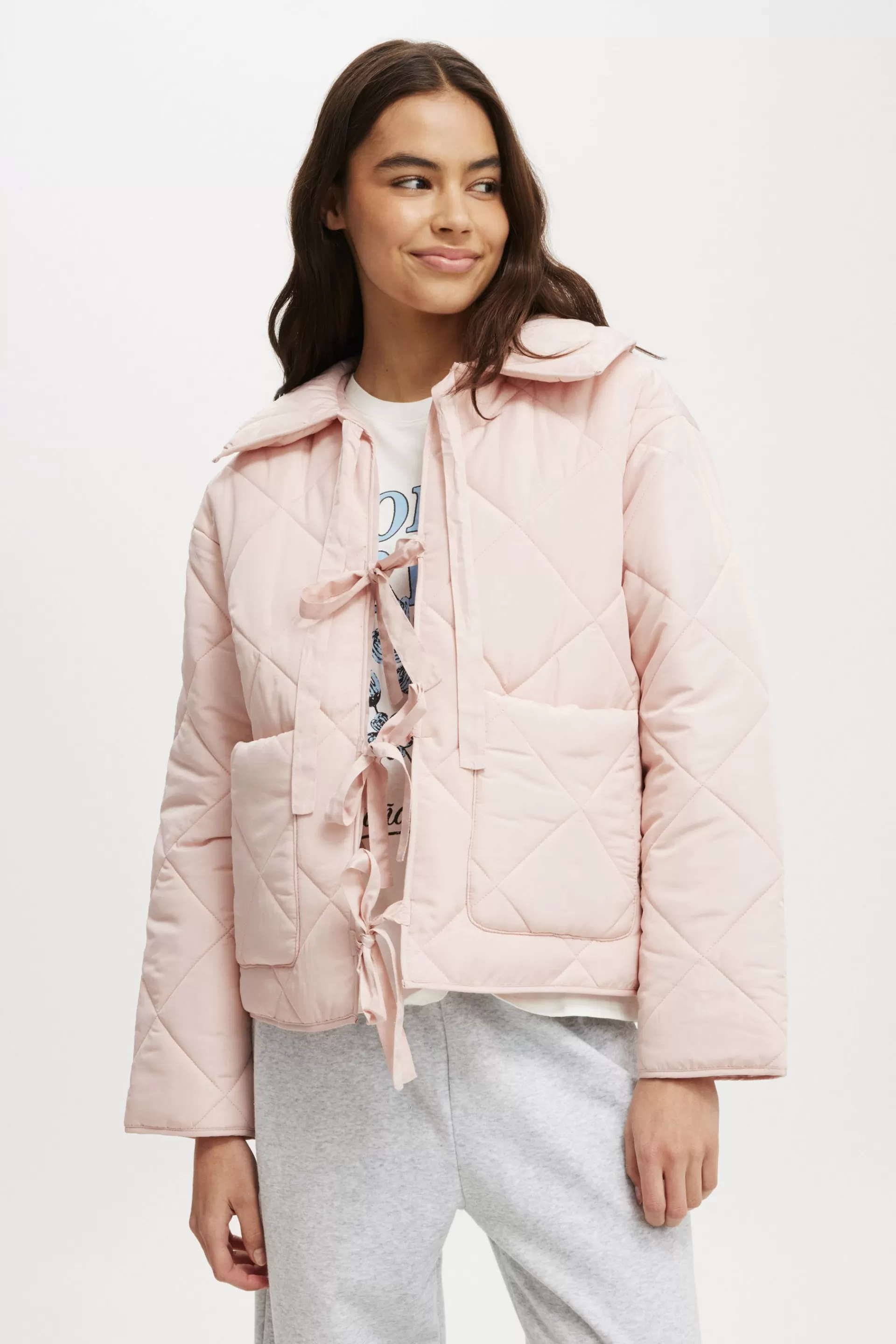 Cotton On Jackets & Coats | Tops*Quilted Tie Up Jacket Champagne