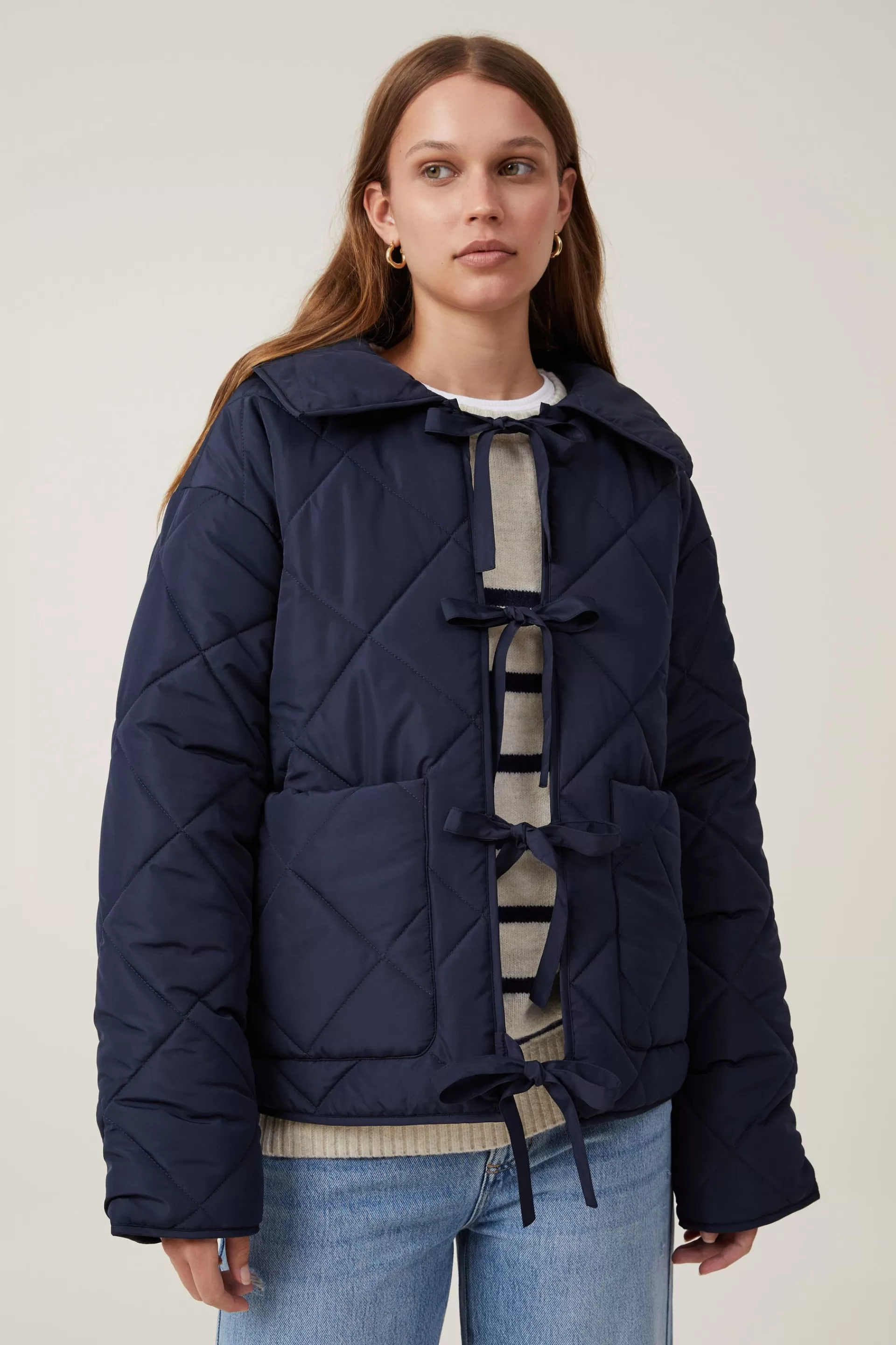 Cotton On Jackets & Coats | Tops*Quilted Tie Up Jacket Navy