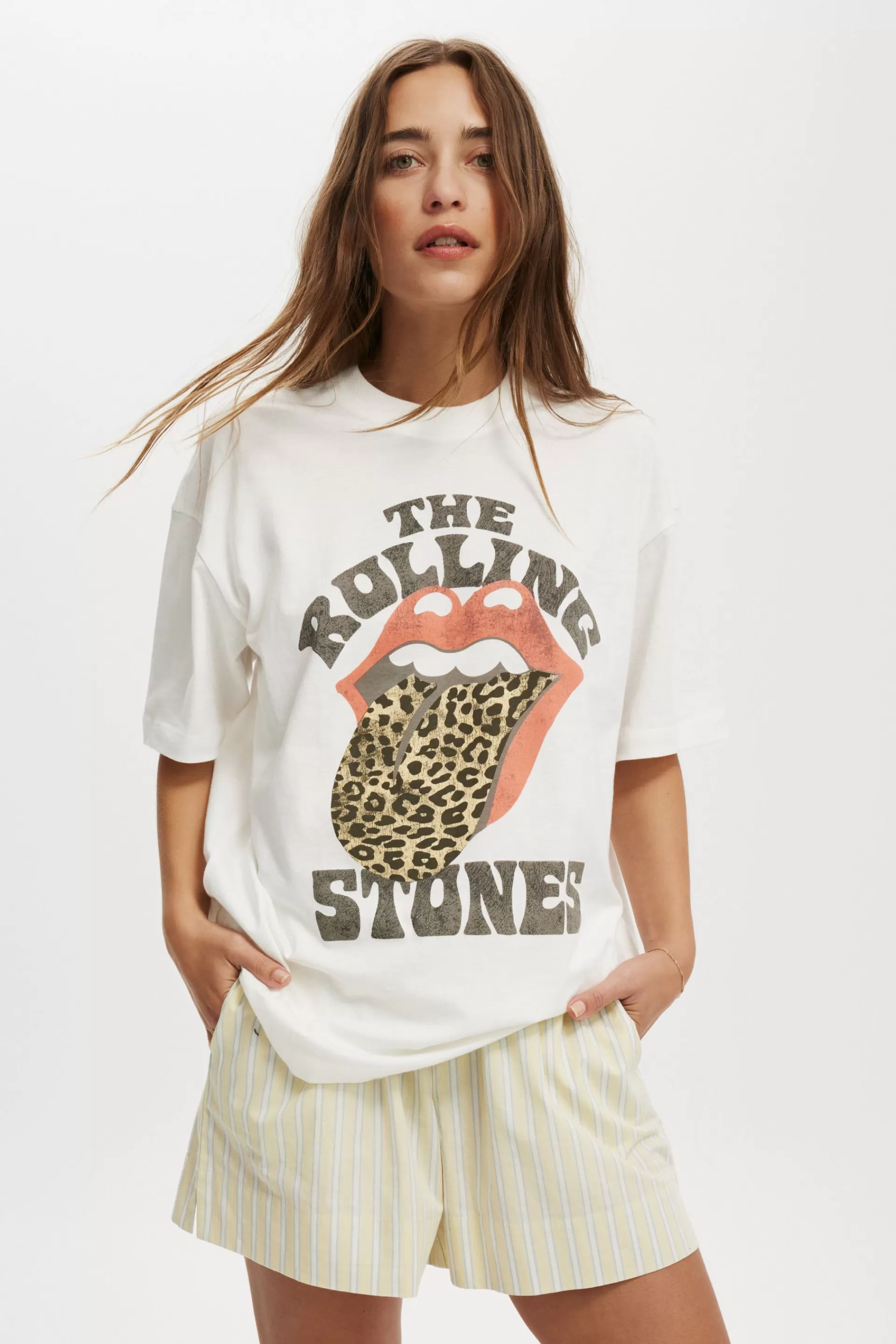 Cotton On Graphic T-Shirts | Tops*Rolling Stones Music Boxy Graphic Tee Lcnbrrollingstonesleopard/vintagewhite