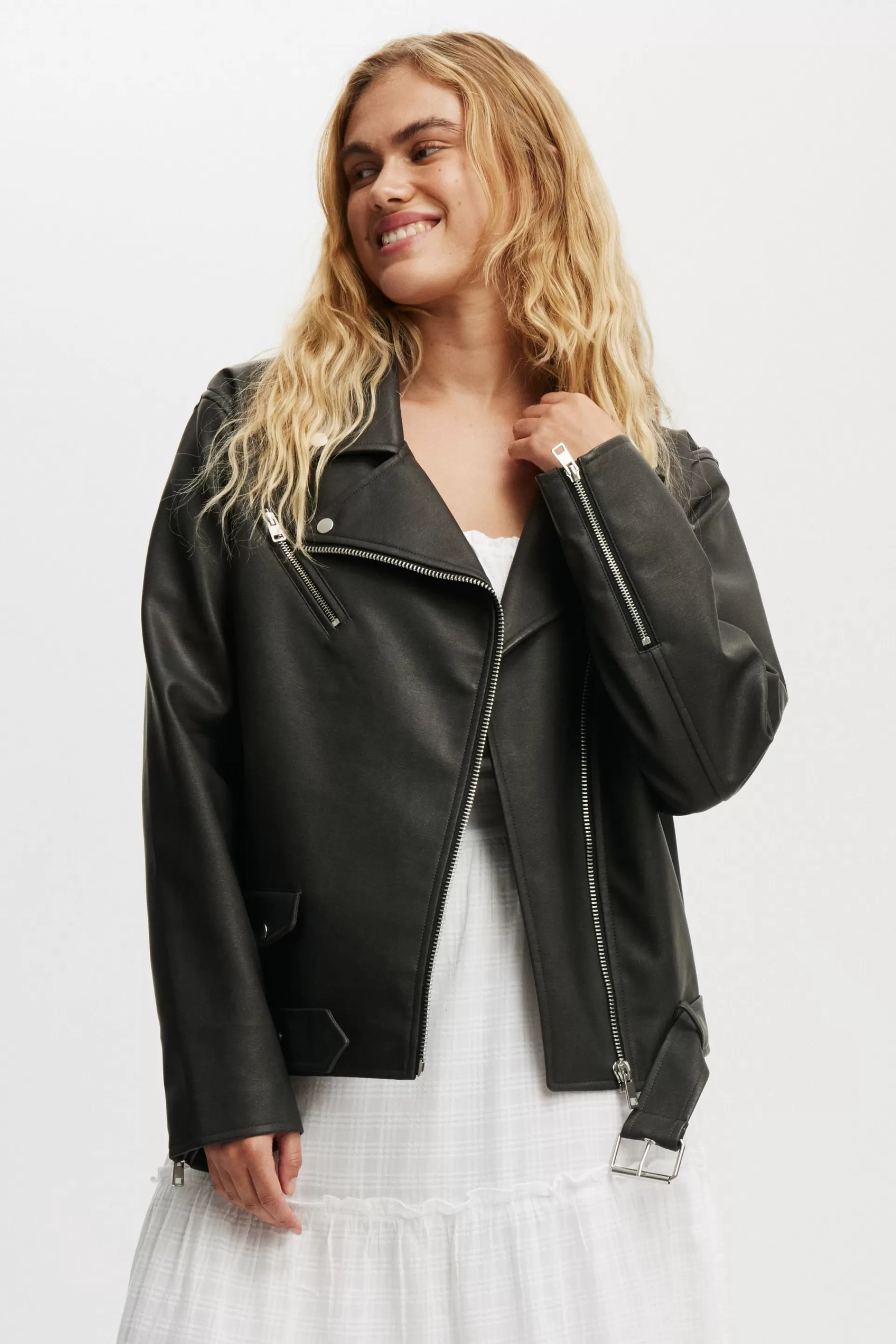 Cotton On Jackets & Coats | Tops*Roman Faux Leather Biker Jacket Washedblack