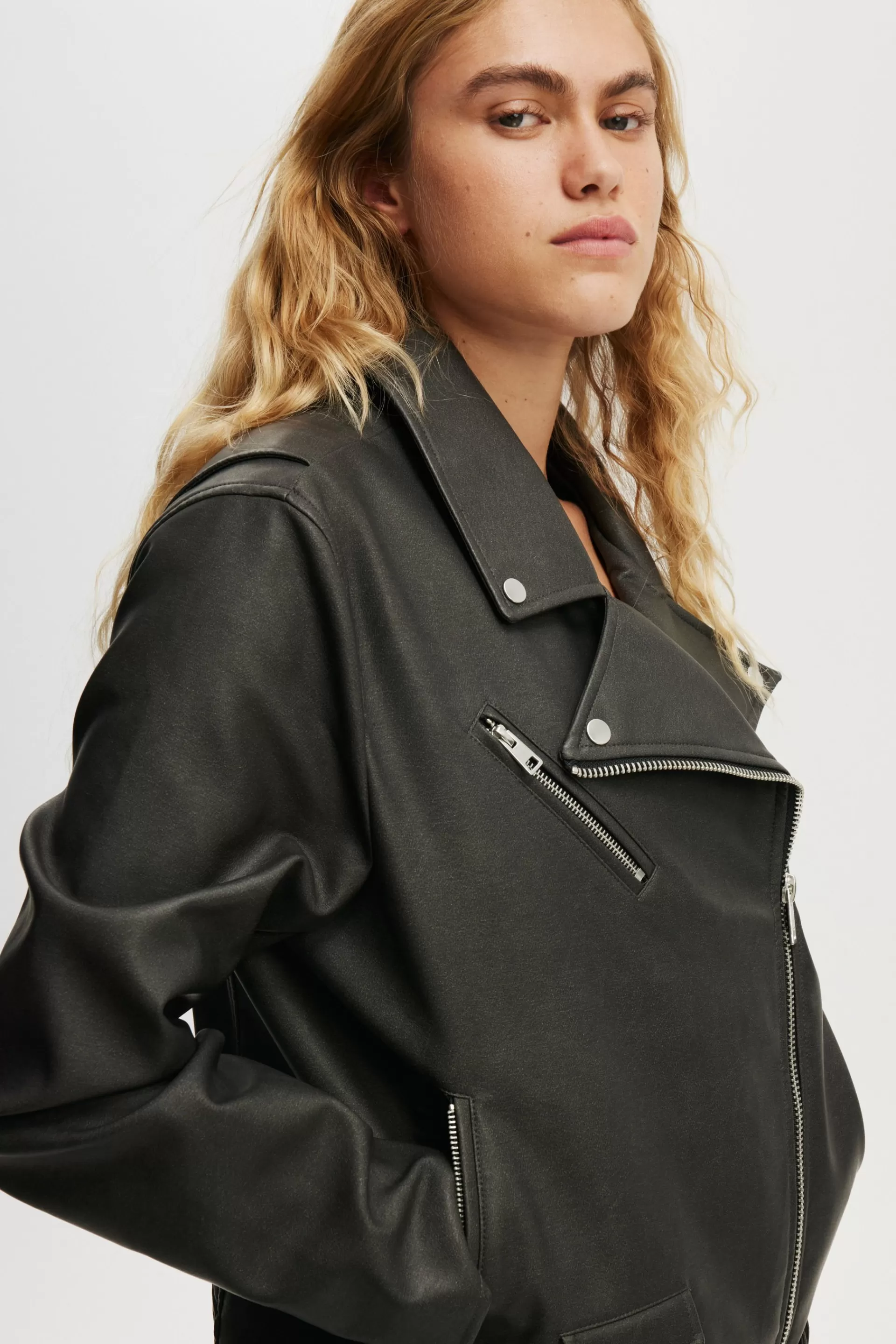 Cotton On Jackets & Coats | Tops*Roman Faux Leather Biker Jacket Washedblack