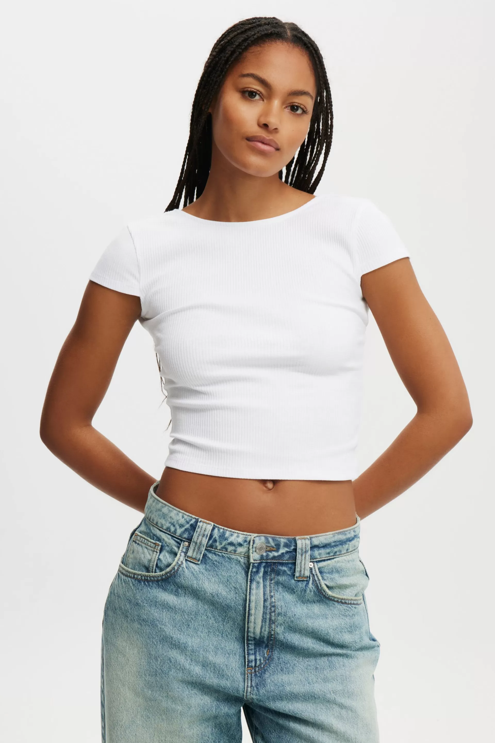 Cotton On Tops*Rosa Low Back Short Sleeve Top White