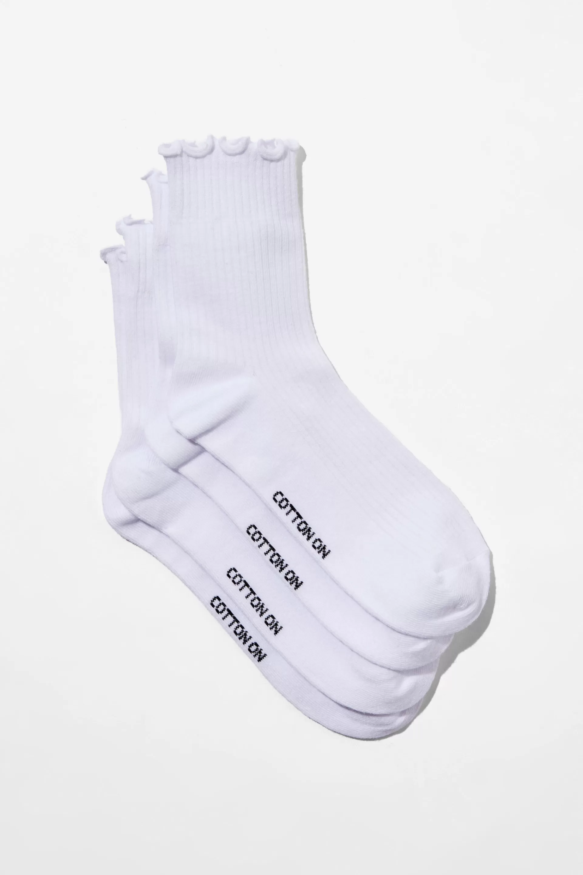 Cotton On Socks*The Perfect Pair Frill Rib Crew Sock 2Pk White