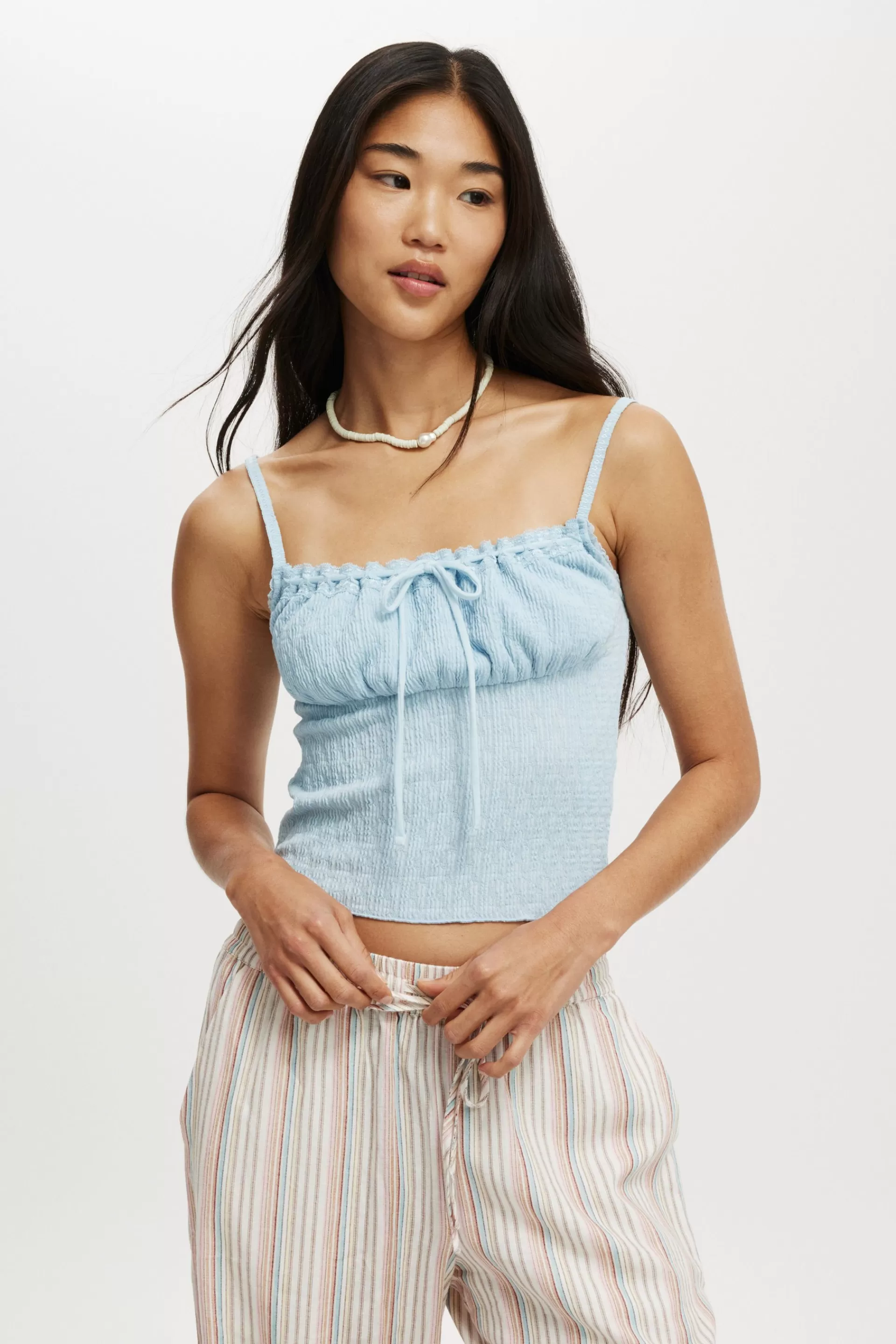 Cotton On Tops*Tully Lace Trim Cami Antarcticblue