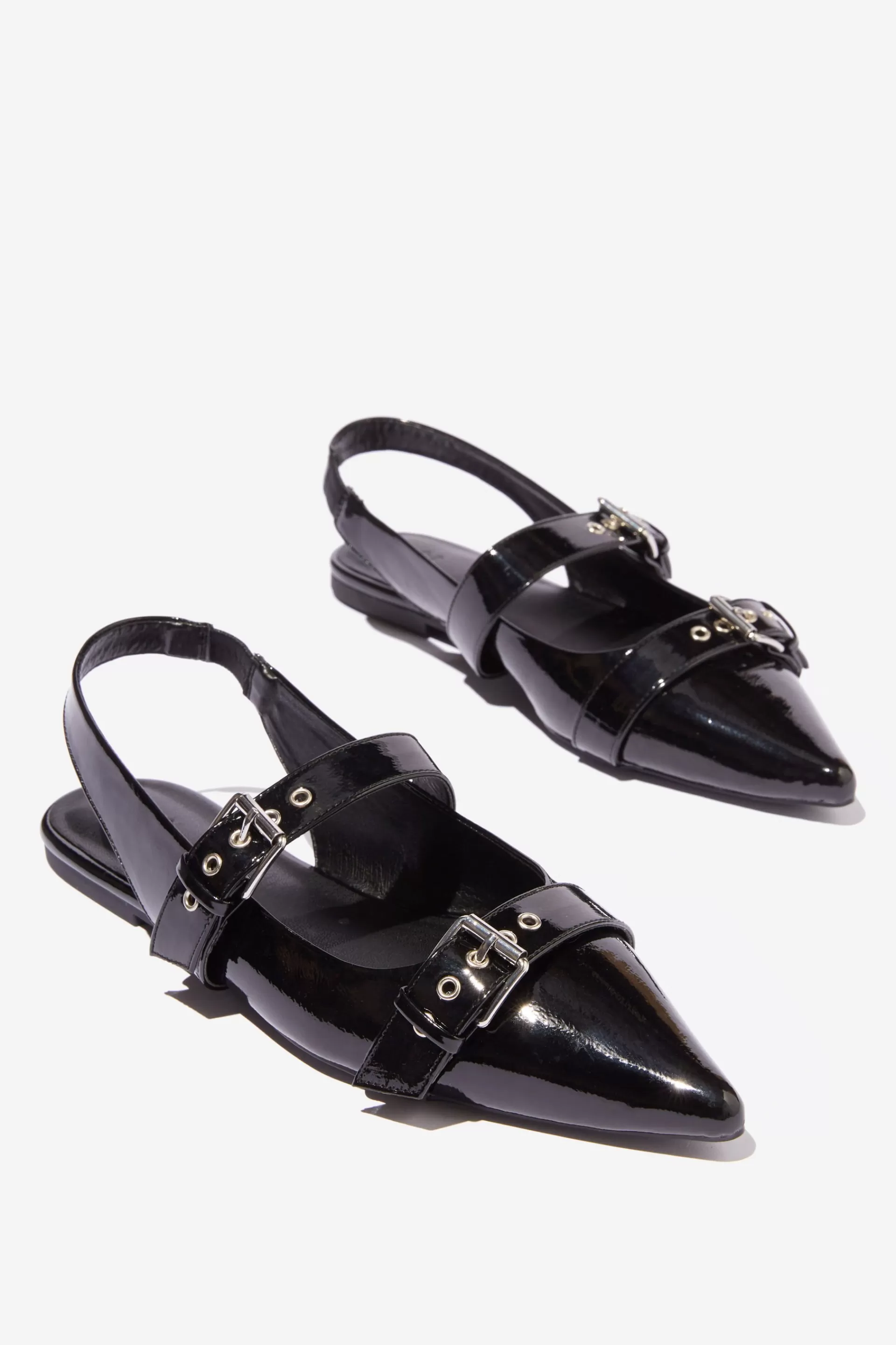 Cotton On Ballet Flats & Loafers*Zadie Buckle Slingback Point Blackglossy